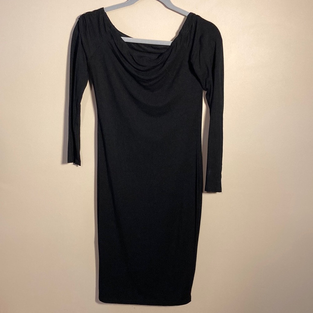 Black, size large dress. Stretch material and long sleeved.